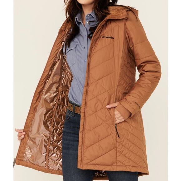 COLUMBIA | Omni Heat Camel Brown Parka Heavenly™ Long Line Hooded Coat | Size 2X - Picture 1 of 13